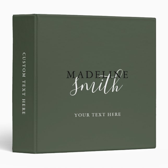 Classeur Script de typographie vert foncé moderne (Devant/Côté)