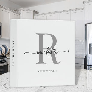 Classeur Script élégant Livre blanc Monogramme Gris Recette