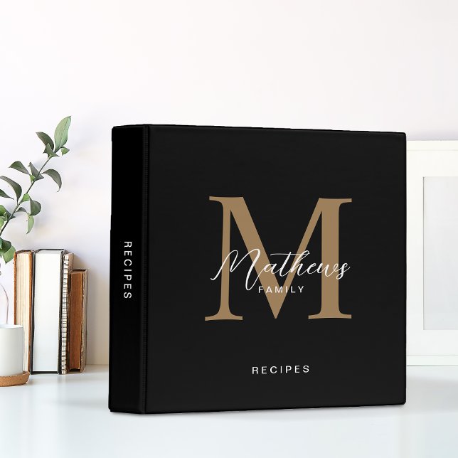 Classeur Script minimal Noir Monogramme de cuisine Recette (Créateur téléchargé)