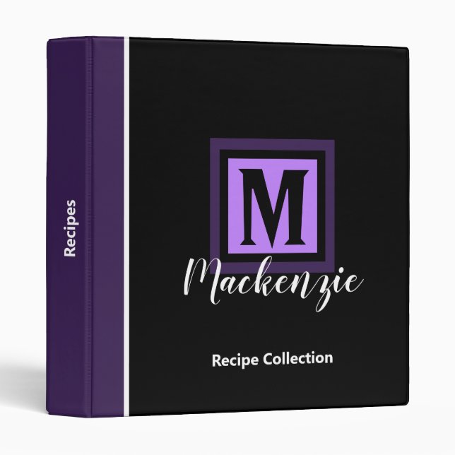 Classeur Script moderne élégant Monogramme Office 3 anneau  (Devant/Côté)