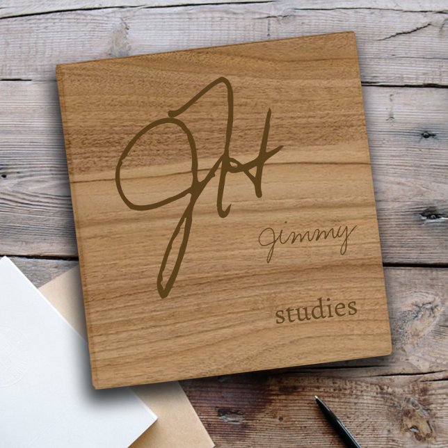 Classeur Script Monogramme Bois rustique Brown (Créateur téléchargé)