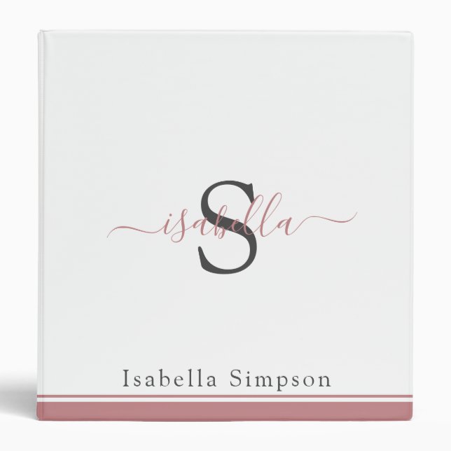 Classeur Script monogramme Rose dusty (Devant)