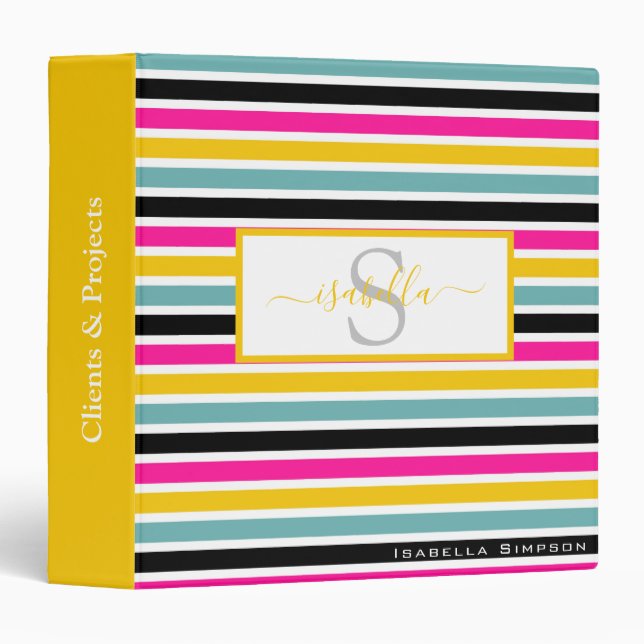 Classeur Script monogramme Turquoise rose rose  (Devant/Côté)