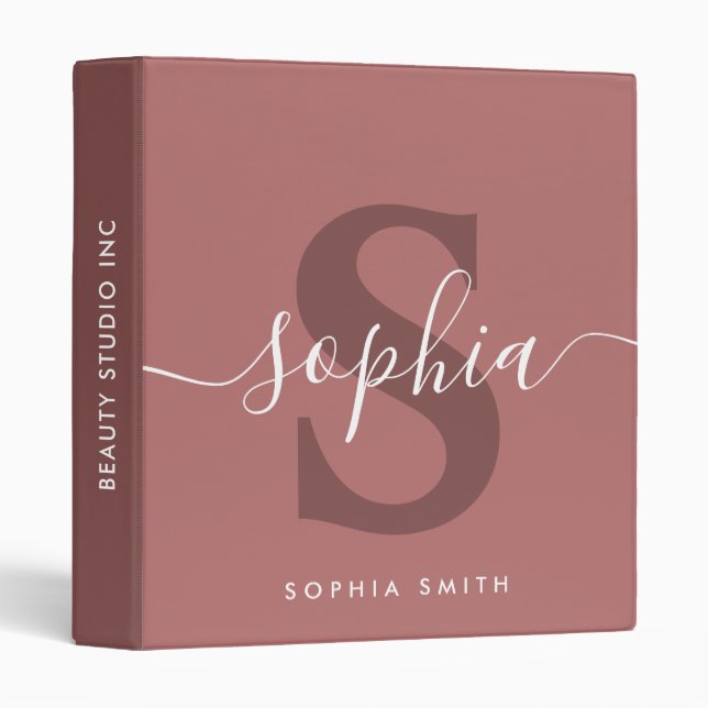 Classeur Script Nom du monogramme Initiales Marsala Bourgog (Devant/Côté)