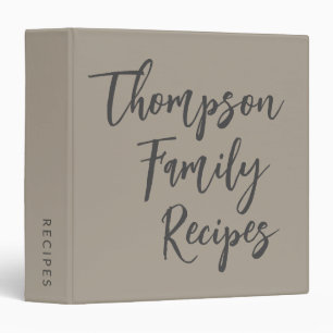 Classeur Script Personnalisé Recettes Famille Moderne Taupe