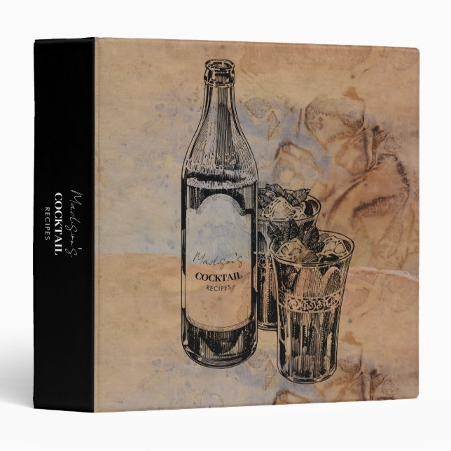 Classeur Script personnalisé Vintage Cocktail Boissons Rece (Devant/Côté)