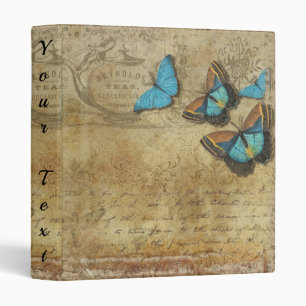 Classeur Script Vintage, avec Papillons Bleus.