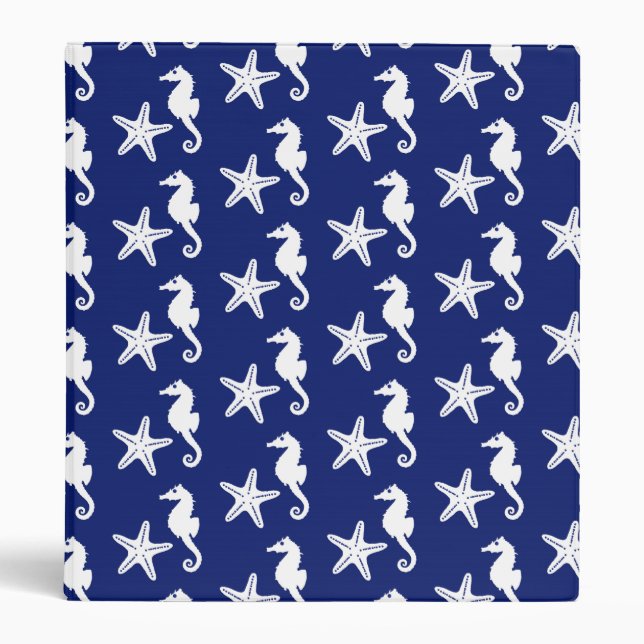 Classeur Seahorse & starfish - navy blue and white (Devant)