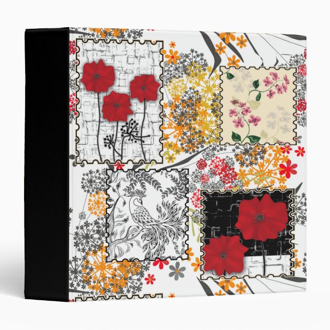 Classeur Seamless retro vintage patchwork quilting poppies (Devant/Côté)