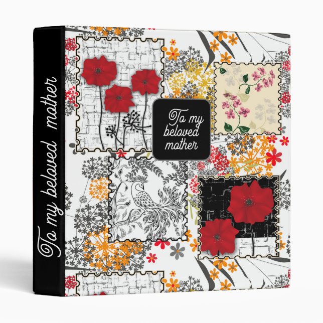 Classeur Seamless retro vintage patchwork quilting poppies (Devant/Côté)