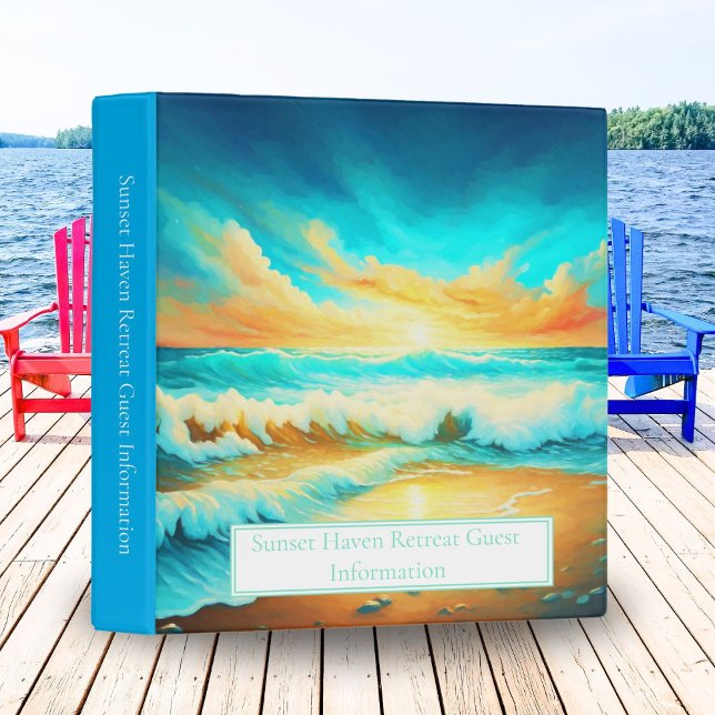 Classeur Seaside Serenity Beach House Règles d'invité perso (Invite guests to paradise with our Seaside Serenity binder - blending beauty with functionality!)