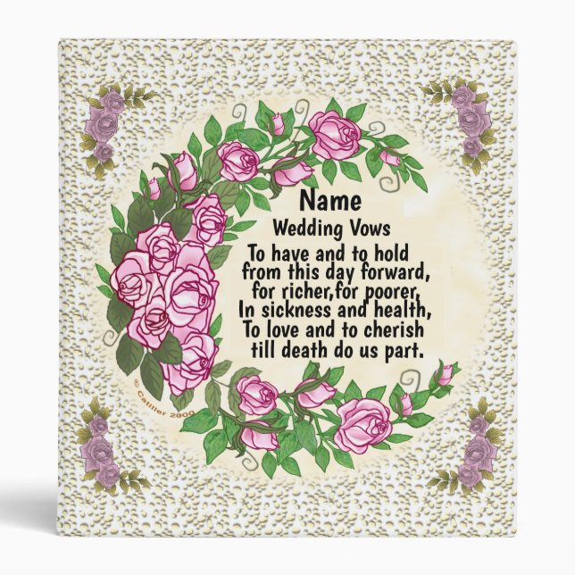 Classeur Serment de mariage Lovely Roses avec nom personnal (Devant)