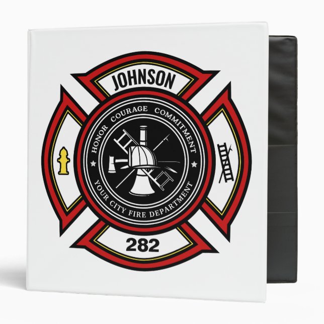 Classeur Service d'incendie AJOUTER LE NOM Pompier Insigne  (Devant/Intérieur)