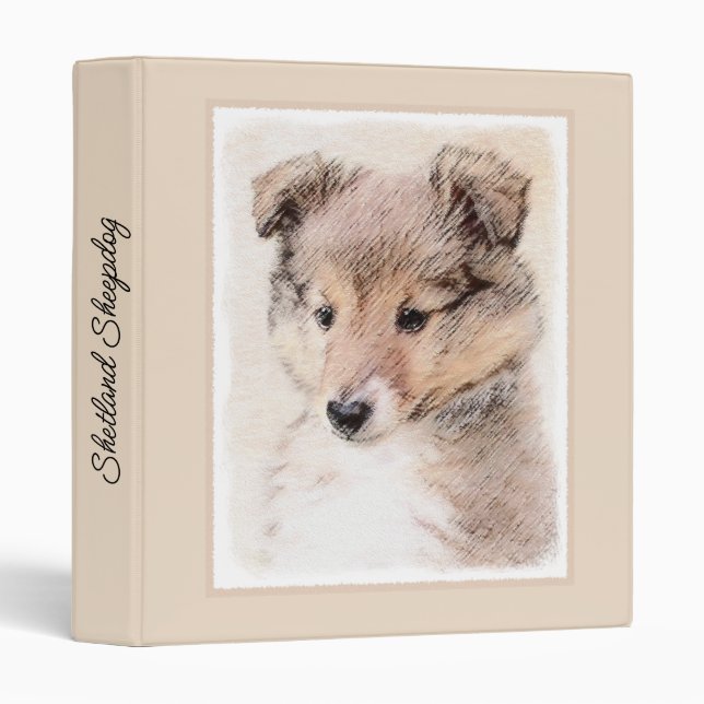 Classeur Shetland Sheepdog Puppy Peinture Chien original ar (Devant/Côté)