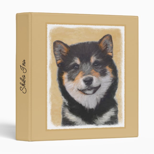 Classeur Shiba Inu (Noir et Tan) Peinture - Chien Art 3 Rin (Devant/Côté)