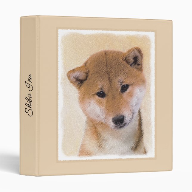 Classeur Shiba Inu (Rouge) Peinture - Chien d'origine Art 3 (Devant/Côté)