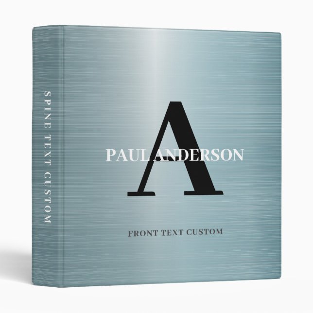 Classeur Shiny Silver Elegant Steel Metal Texture Monogram (Devant/Côté)