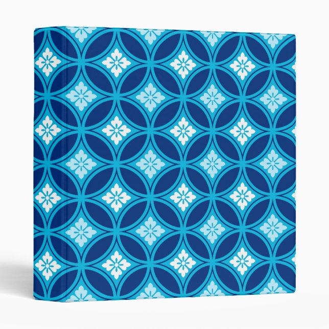 Classeur Shippo avec Motif à Fleur, Deep Indigo Blue (Devant/Côté)
