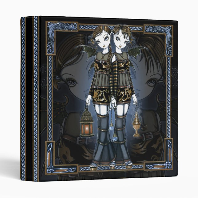 Classeur "Sienna & Celeste" Dragon Twin Fairies Art Classeu (Devant/Côté)