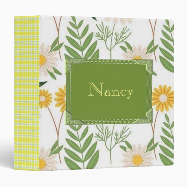 Classeur signature blanc Floral Monogramme (Devant/Côté)