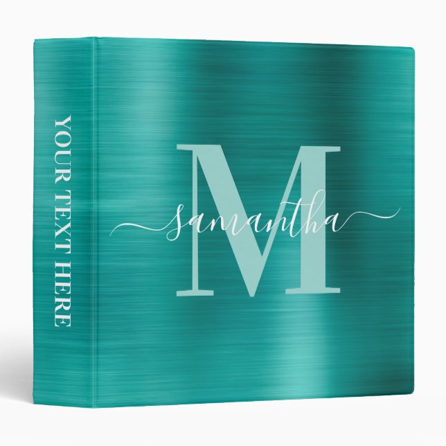 Classeur Signature Monogram Aqua Turquoise Shimmer Foil (Devant/Côté)