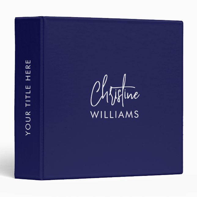 Classeur Signature Monogramme manuscrit Script BLUE NAVY (Devant/Côté)