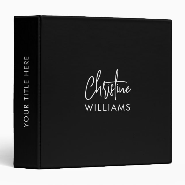 Classeur Signature Monogramme manuscrit Script NOIR SIMPLE (Devant/Côté)