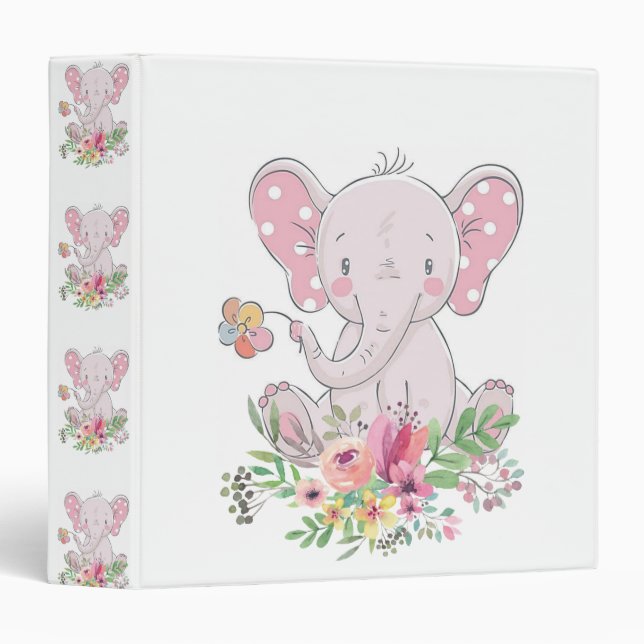 Classeur signature rose éléphant floral (Devant/Côté)