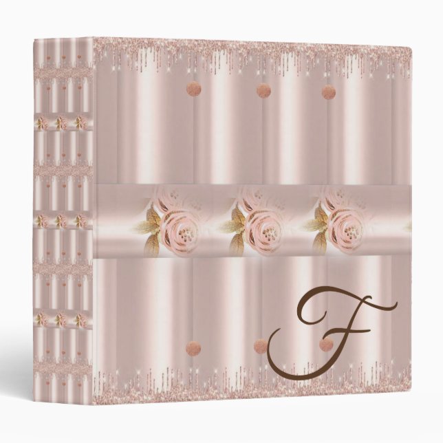 Classeur signature Rose Rose Parties scintillant F (Devant/Côté)