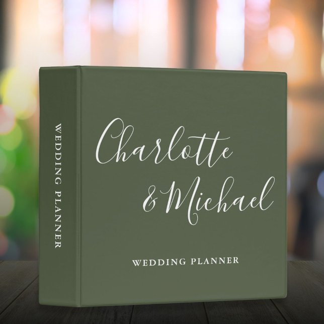 Classeur Signature Script Wedding planner vert olive (Signature Script Olive Green Wedding Planner 3 Ring Binder)