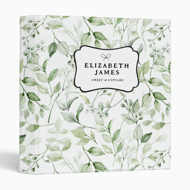Classeur Simple aquarelle verte Eucalyptus Personnalisé (Devant/Côté)