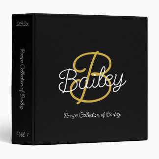 Classeur Simple Black & Gold Retro Script Monogramme Recett