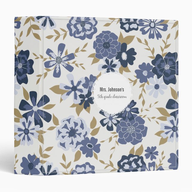 Classeur Simple Blue Viney Fleurs Enseignant (Devant/Côté)