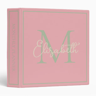 Classeur Simple rose Sage vert et crème Monogramme