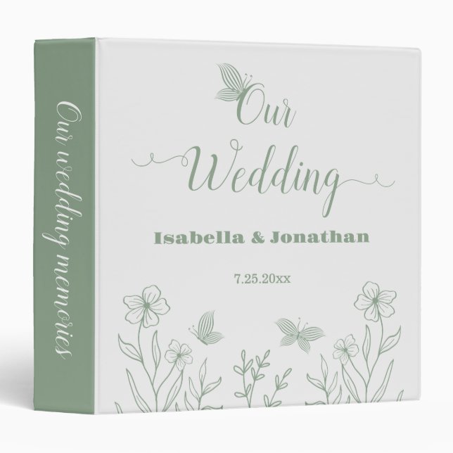 Classeur Simple sauge vert mariage photo album (Devant/Côté)