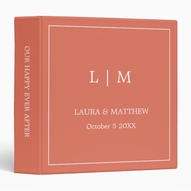Classeur Simple Terracotta Monogramme Mariage Album photo (Devant/Côté)