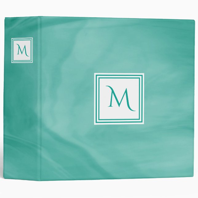 Classeur Simple Turquoise Vert subtil marbre Moderne Monogr (Devant/Côté)