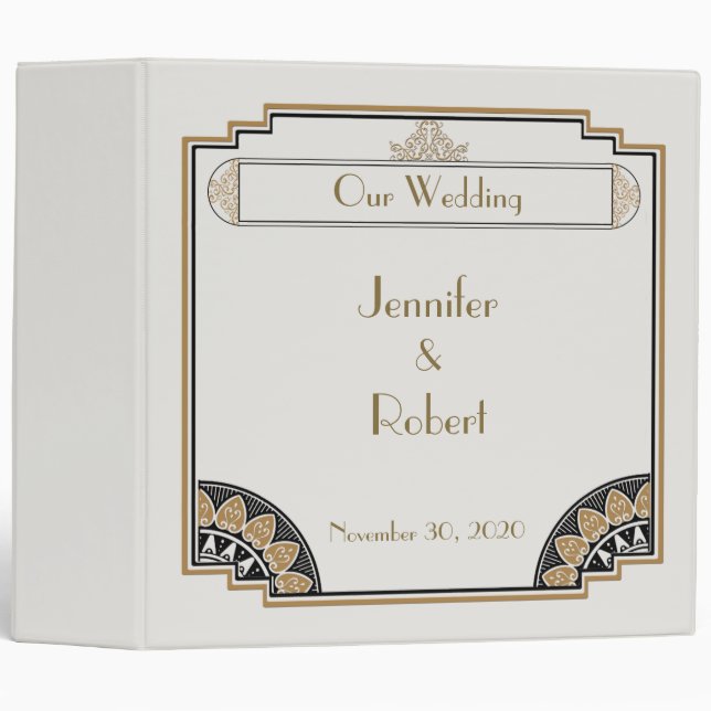 Classeur snob de mariage d'or d'art déco (Devant/Côté)