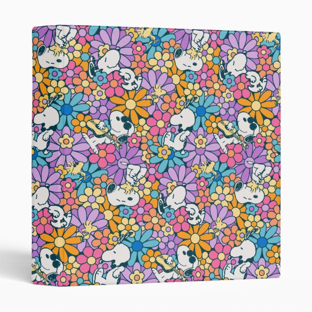 Classeur Snoopy & Motif de fleurs de bois (Devant/Côté)