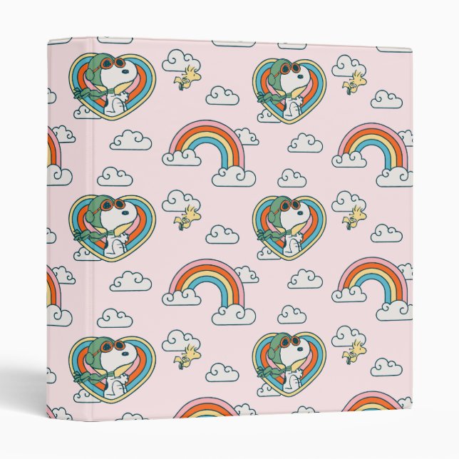Classeur Snoopy & Woodstock Rainbow Heart Motif (Devant/Côté)