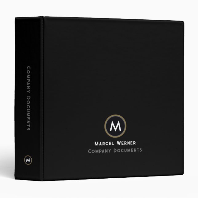 Classeur Société de monogramme Documents Noir (Devant/Côté)