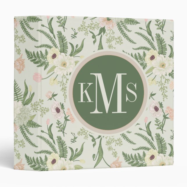 Classeur Soft Mint Green Garden Motif (Devant/Côté)