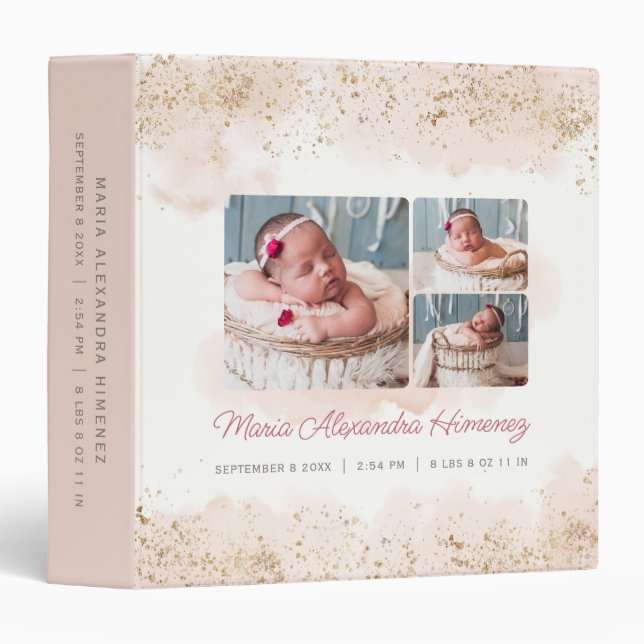Classeur Soft Nouveau-né Fille bébé Photo Album Blush Pink  (Devant/Côté)