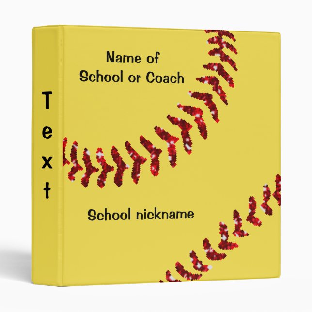 Classeur Softball/Baseball Faux Points de Broderie Rouges B (Devant/Côté)