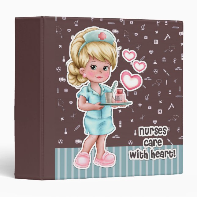 Classeur Soins infirmiers avec coeur. Cadeau de soins infir (Devant/Côté)
