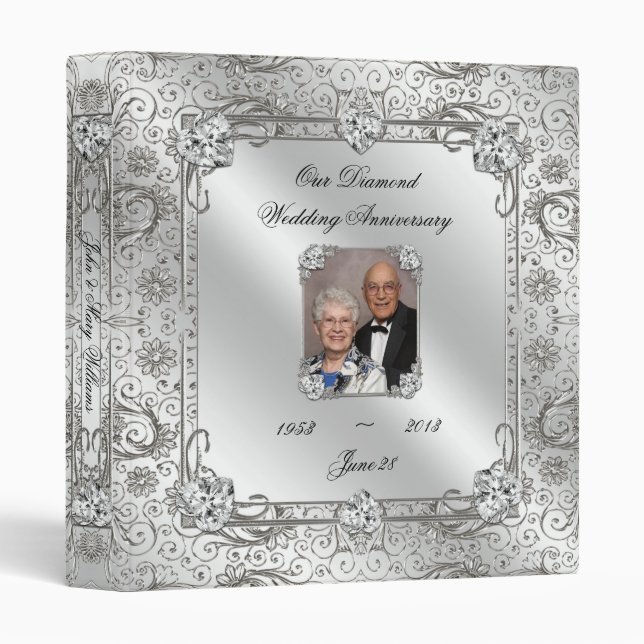 Classeur Soixantième anniversaire de mariage élégant 1" (Devant/Côté)