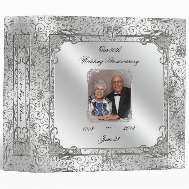 Classeur Soixantième anniversaire de mariage élégant 2" (Devant/Côté)