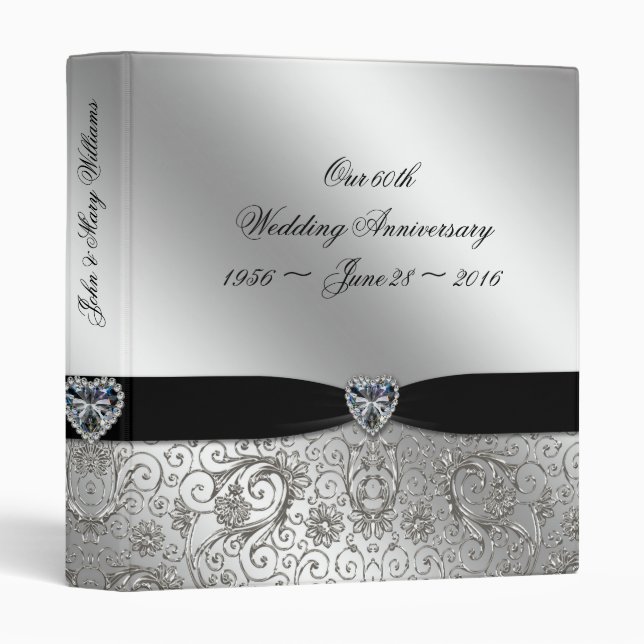 Classeur soixantième Anniversaire de noces de diamant 1" (Devant/Côté)