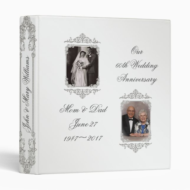 Classeur soixantième Anniversaire de noces de diamant 1" (Devant/Côté)