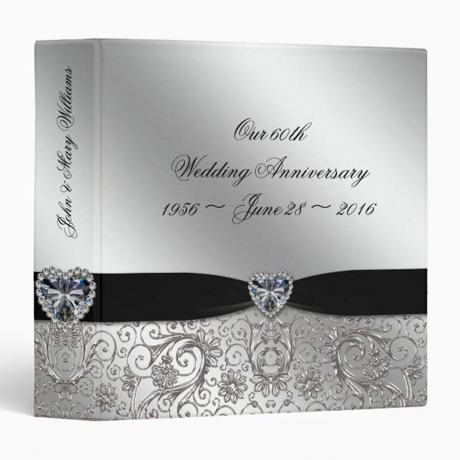 Classeur soixantième Anniversaire de noces de diamant 1,5" (Devant/Côté)
